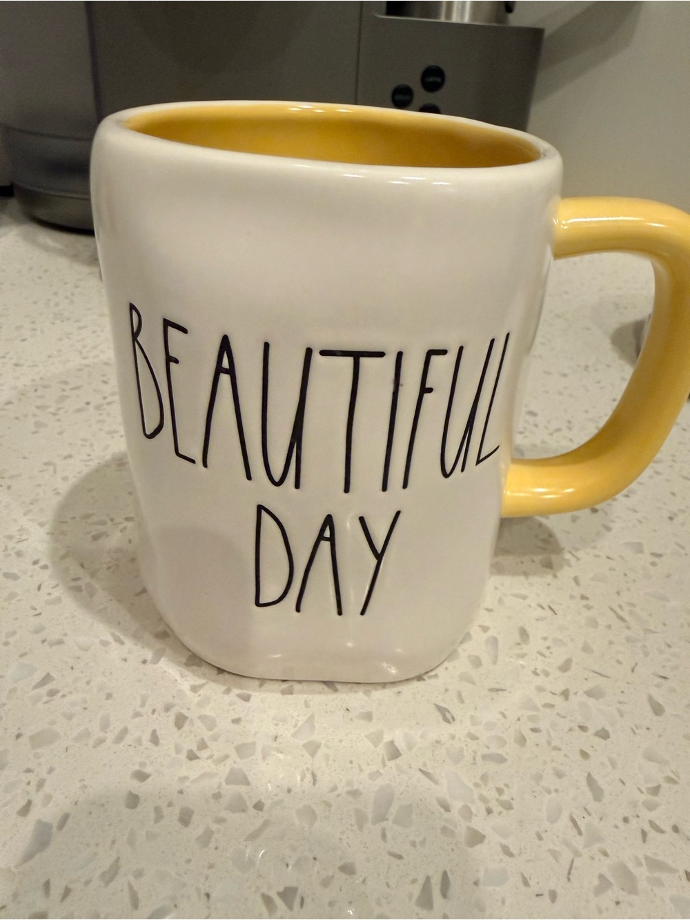 Rae Dunn White Mug with Yellow Handle